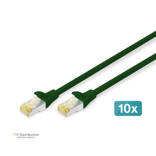 CAT 6A S-FTP patch cord, Cu, LSZH AWG 26/7, length 1 m, 10 pieces, color green