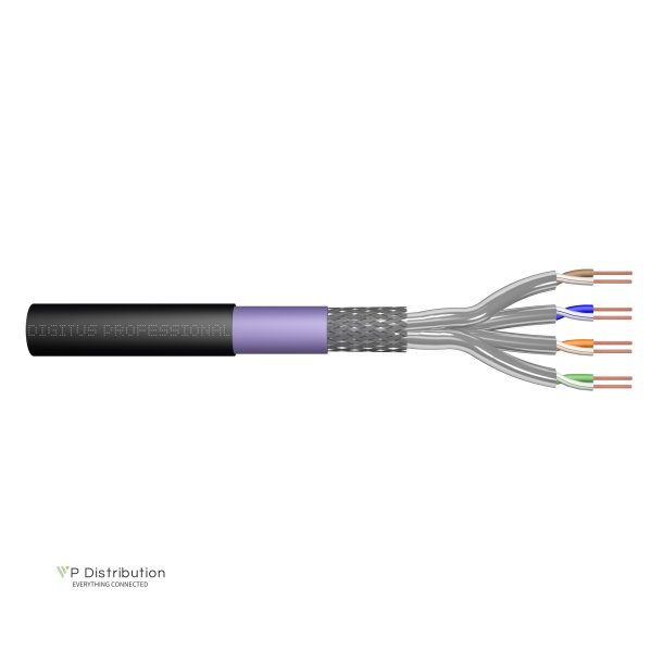 CAT 7 S-FTP PiMF installation cable, raw 500m, drum, AWG 23/1, 1200 MHz, PE, sx, bl