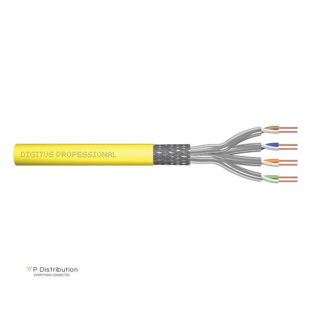 CAT 7A S-FTP installation cable, 1500 MHz Dca, AWG 22/1, 100 m ring, SX, yellow