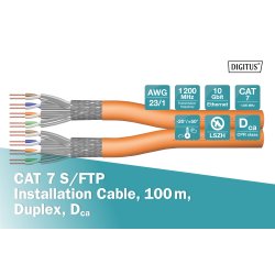 CAT 7 S-FTP installation cable, 1200 MHz Cca (EN 50575), AWG 23/1, 100 m ring,