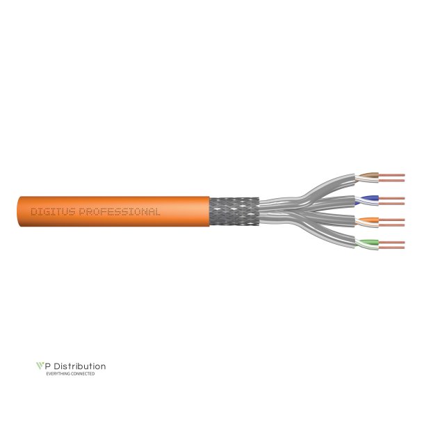 CAT 7 S-FTP installation cable, 1200 MHz Cca (EN 50575), AWG 23/1, 1000m, simplex, orange