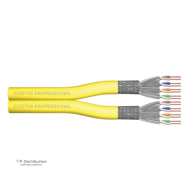CAT 7A S-FTP installation cable, 1500 MHz B2ca (EN 50575), AWG 22/1, 500 m drum, dx, yellow