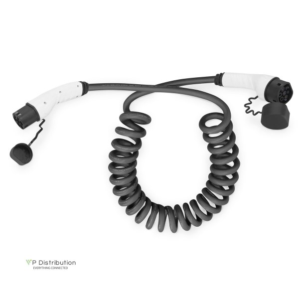 EV charging - Single Phase, 230 V, 32 A, 5 m Type 2 to Type 2 Spiral charger cable