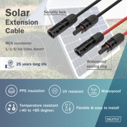 Solar Extension cable, 6 sqmm, MC4 connector 15m,6sqmm,halogen-free,UV-res.,flex,IP67,2pcs
