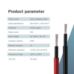 Solar Installation cable,H1Z2Z2-K,6sqmm,PV 50m,red,solarpanel,inverter,chargecontroller