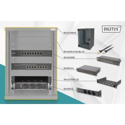 Digitus 10 inch network bundle, incl. 9U cabinet, black shelf, PDU, 8-port switch, CAT 6 patch panel