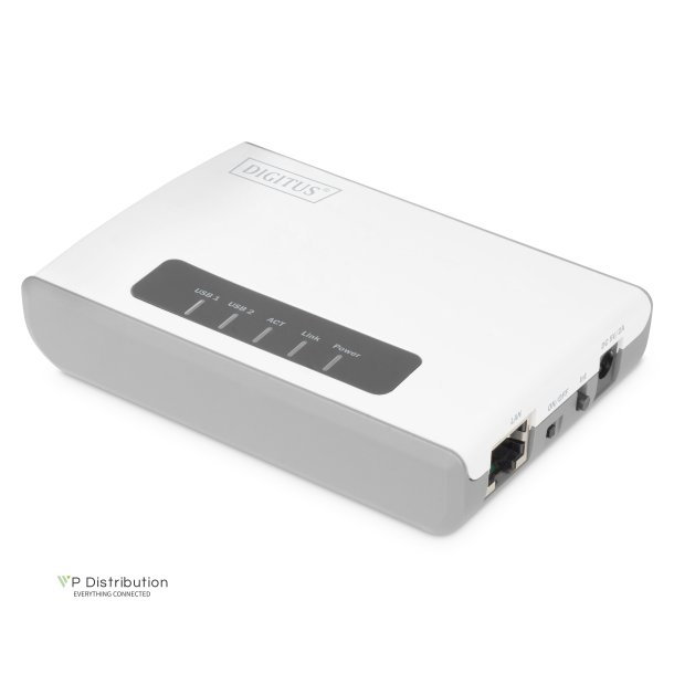 Digitus Wireless 300N Multifunction Network Server 2-port, USB2.0, Network USB Hub, Print Server