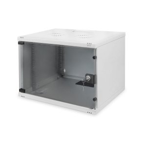 Digitus 7U wall mounting cabinet, SOHO, unmounted 370x540x400 mm, full glass front door, grey