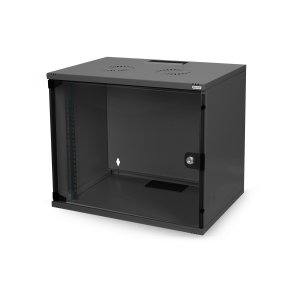 Digitus 7U wall mounting cabinet, SoHo, unmounted 370x540x400 mm, glass front door, black (RAL 9005)
