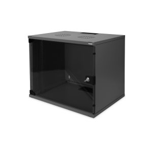 Digitus 9U wall mounting cabinet, SoHo, unmounted 460x540x400 mm, glass front door, black (RAL 9005)