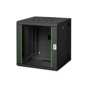 Digitus 12U wall mounting cabinet, Unique, 643x600x600 mm double sectioned, pivotable, black (RAL 9005)
