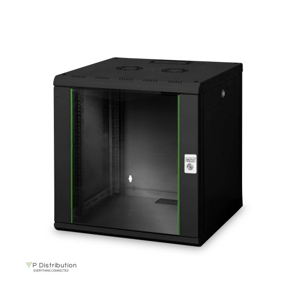 Digitus 12U wall mounting cabinet, Unique 643x600x600 mm, color black (RAL 9005)