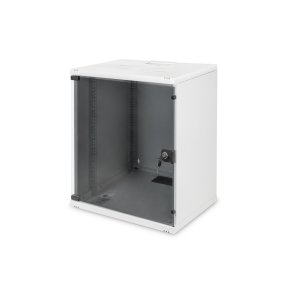 Digitus 12U wall mounting cabinet, SOHO, unmounted 595x540x400 mm, full glass front door, grey
