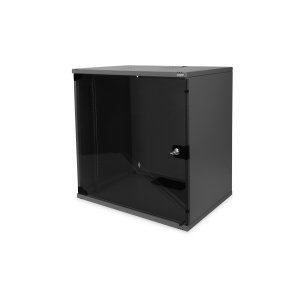 Digitus 12U wall mounting cabinet, SoHo, unmounted 595x540x400 mm, glass front door, black (RAL 9005)