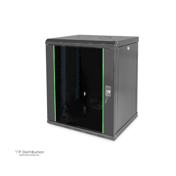 Digitus 12U wall mounting cabinet, Unique 643x600x450 mm, color black (RAL 9005)