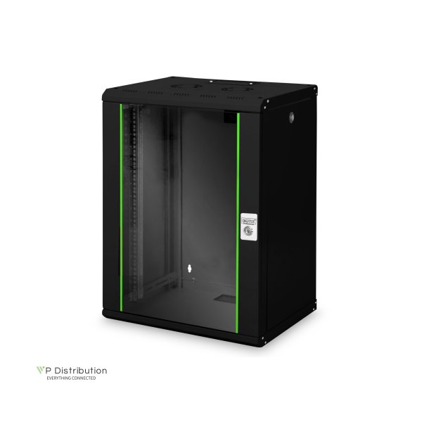 Digitus 16U wall mounting cabinet, Unique 820x600x450 mm, color black (RAL 9005)