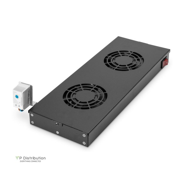 Digitus Ventilation unit for 483 mm (19") installation 2 fans, thermostat, switch, black (RAL 9005)