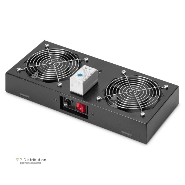 Digitus Roof vent. unit, wall mounting cabinets 2 fans, thermostat, switch, black (RAL 9005)