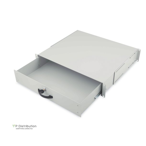 Digitus 2U lockable drawer with handle 88x481x400 mm, color grey (RAL 7035)