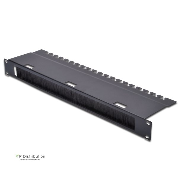 Digitus 1U cable management panel with 30x400 mm brush 480x120 mm cable fixing tray, black (RAL 9005)