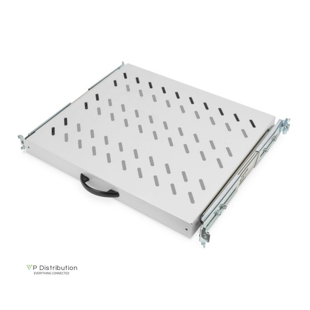Digitus 1U extendible shelf for 600 mm depth racks 40x485x368 mm, up to 25 kg, grey (RAL 7035)