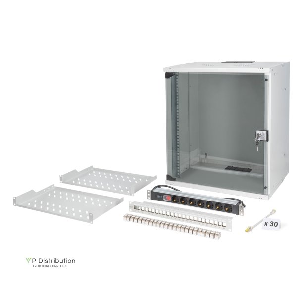 19" network bundle, 12U cabinet and equipment, gr SOHO Pro version, unmounted