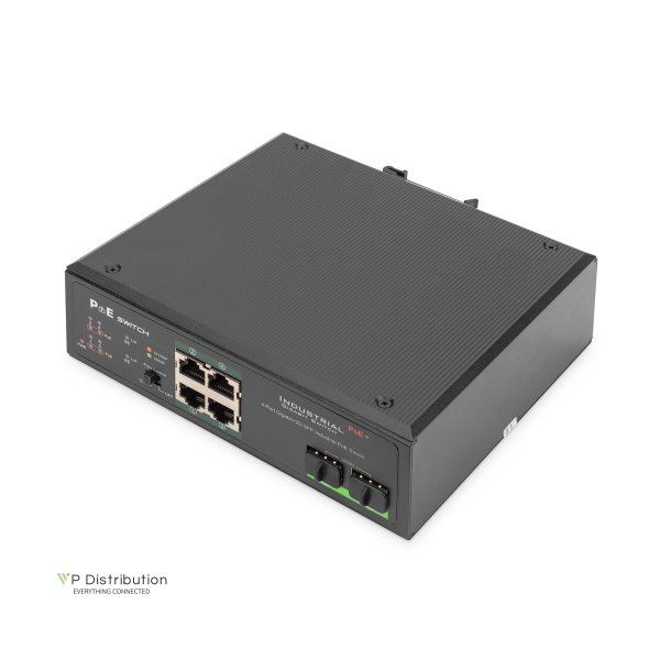 Digitus Industrial Gigabit Ethernet PoE+ Switch 4-port PoE + 2-port SFP, 802.3at, DIN rail