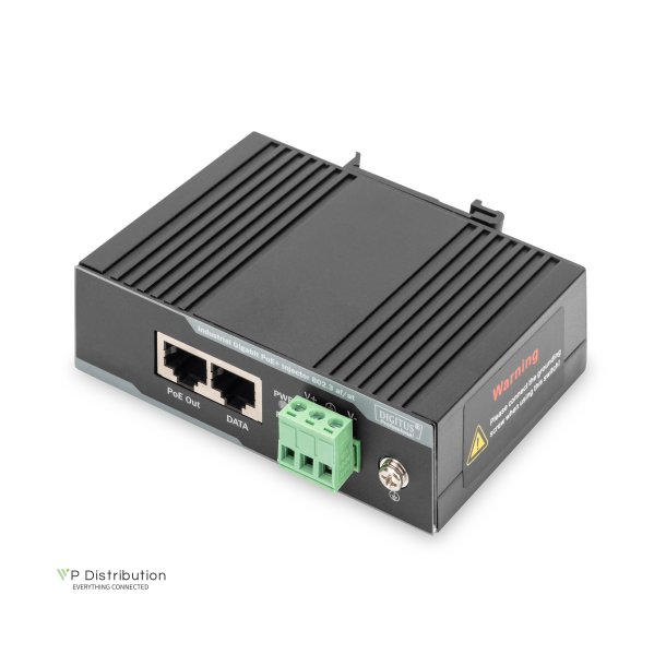 Digitus Industrial Gigabit PoE+ Injector 802.3at 60W power output, DIN rail and wall mount design,