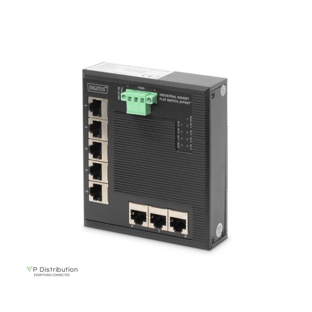Digitus Industrial 8-Port Gigabit Flat Switch 5-port, DIN rail, extended temp. range