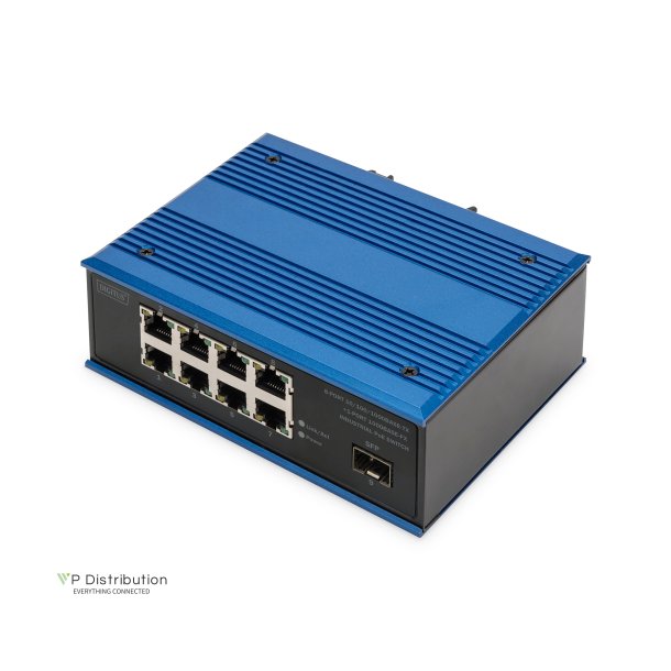 Digitus Industrial 8+1 -Port Gigabit Ethernet PoE Switch Unmanaged, 8 RJ45 Ports 10/100/1000 Mbits