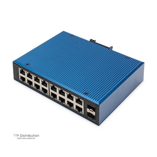 Digitus Industrial 16+2 -Port Gigabit Ethernet Switch Unmanaged, 16 RJ45 Ports 10/100/1000 Mbits