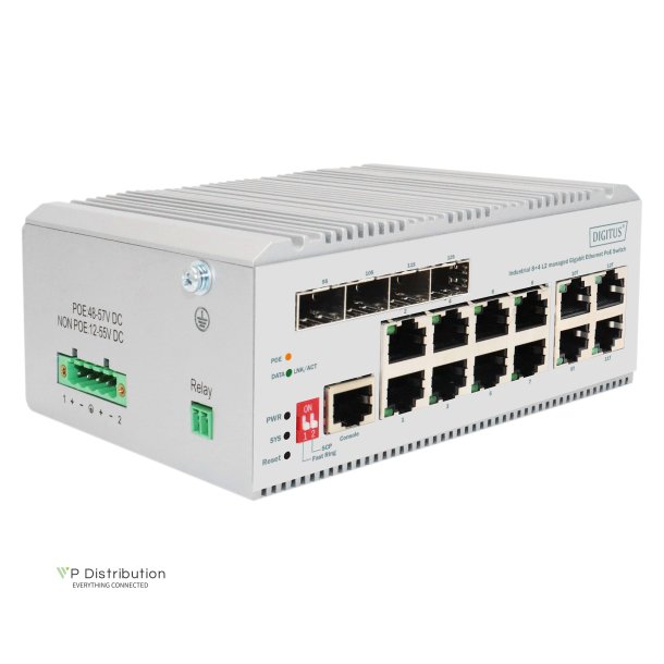 Digitus Industrial 8+4 L2 managed Gigabit Ethernet PoE Swi 8 Port PoE GE RJ45, 4 Port GE SFP