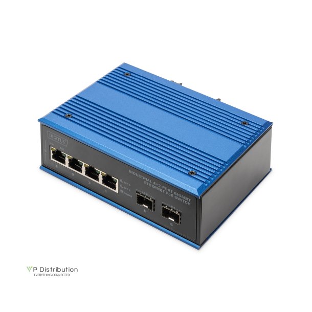 Digitus Industrial 4+2-Port Gigabit Ethernet PoE Switch 4 Port GE PoE RJ45, 2 GE SFP Port