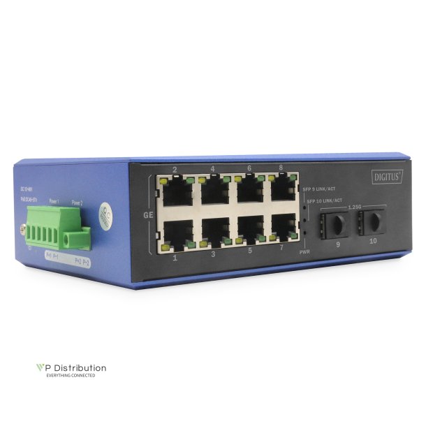 Digitus Industrial 8+2-Port Gigabit Ethernet PoE Switch 8 Port GE PoE RJ45, 2 GE SFP Port