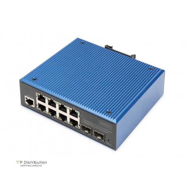 Digitus Ind. 8+2-Port Gigabit L2 managed Ethernet PoE Swit 8 x GE RJ45 + 2 SFP Port, IEEE802.3at (30W)