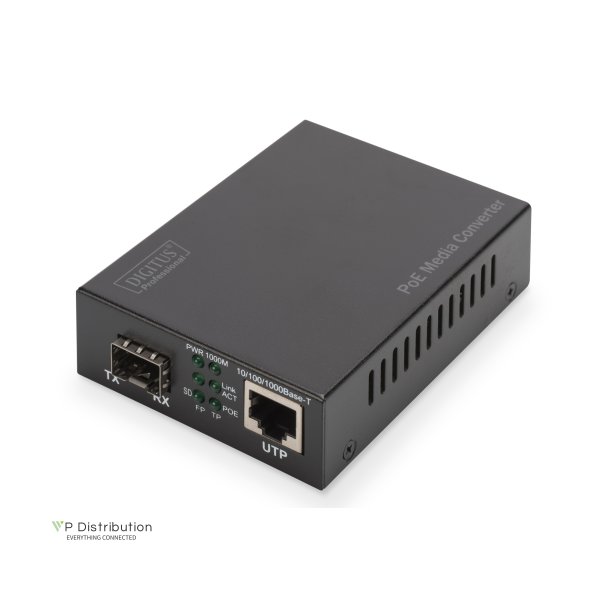 Digitus Gigabit Ethernet PoE+ Media Converter, SFP SFP Open Slot, 802.3at, 30W, without SFP module