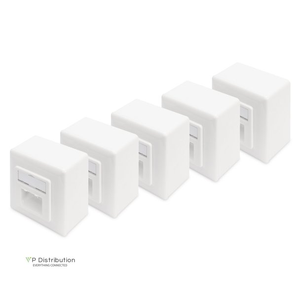 CAT 6 wall outlet, shielded, 2x RJ45 8P8C, LSA, pure white, surface mount, set=5 pcs.
