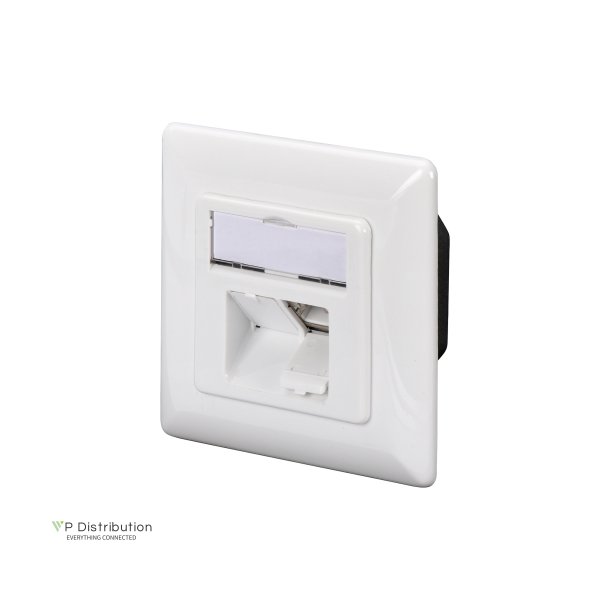 CAT 6A Class EA network outlet, shielded, 2x RJ45 LSA, pure white, surf. mount, vert. cable install.