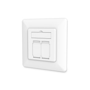 CAT 6A Class EA network outlet, shielded 2x RJ45, LSA, pure white, flush mount, 8 direction