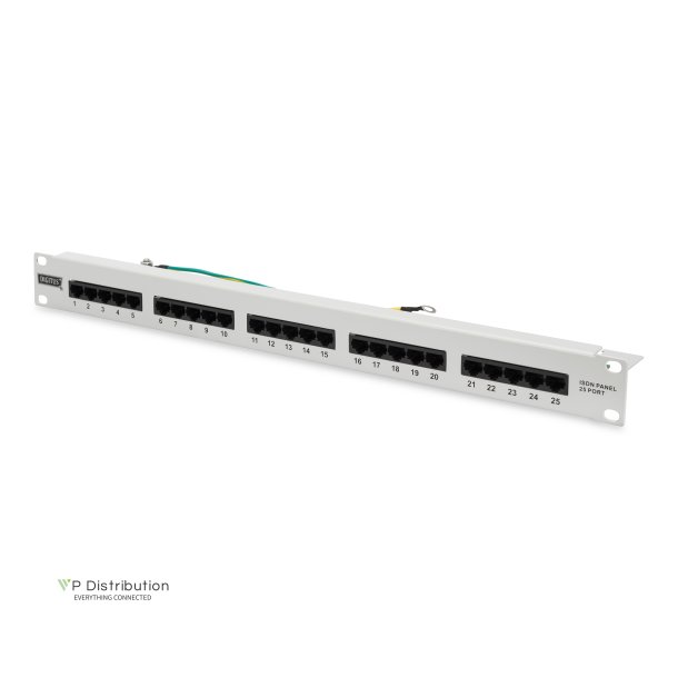 CAT 3 ISDN Patch Panel, unshielded, 25-port RJ45, 8P4C, LSA, 1U, rack mount, grey, 482x44x109