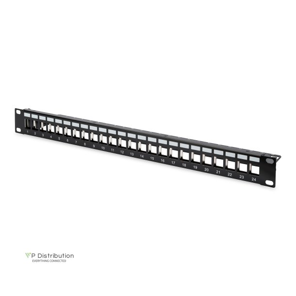 Modular Patch Panel, shielded 24-port, blank, 1U, rack mount, black RAL 9005