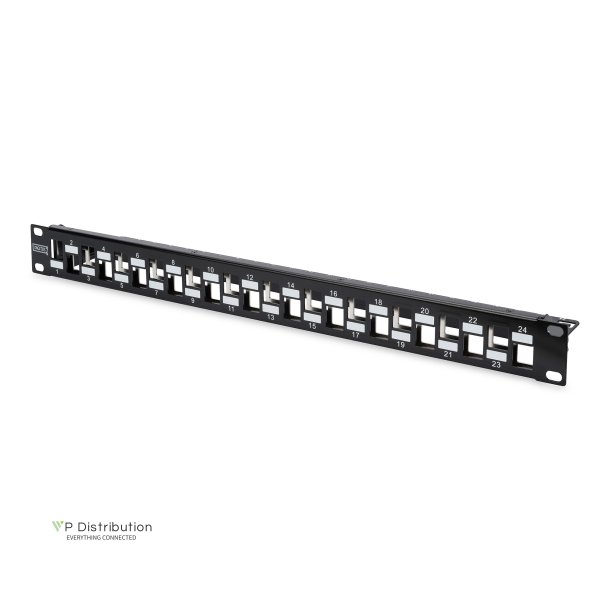 Modular Patch Panel, shielded, 24-port blank, 1U, rack mount, staggered, bl RAL 9005