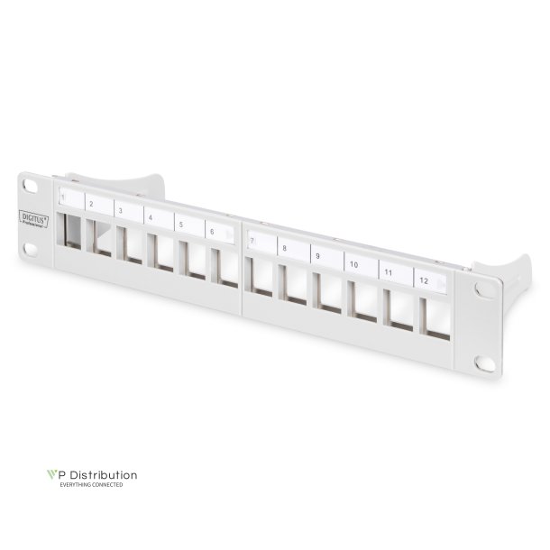 Modular Patch Panel, shielded, 12-Port Blank,1U,254mm (10") Rack Mount, grey RAL 7035