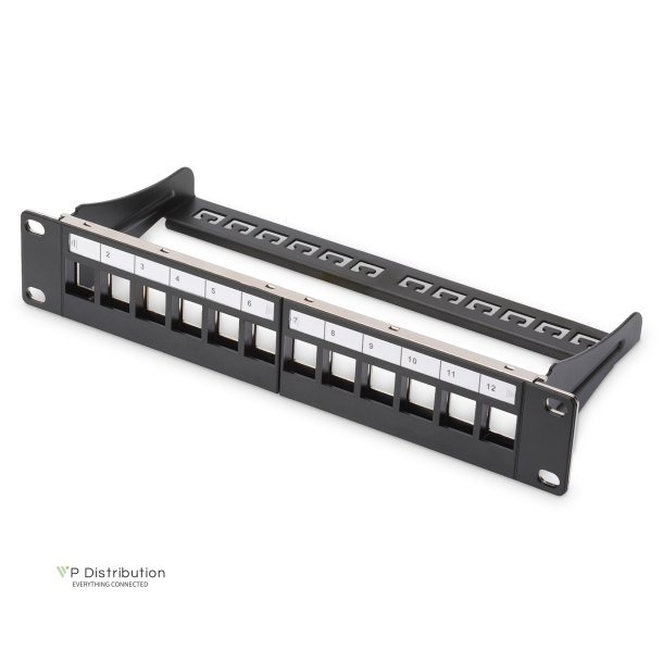 Modular Patch Panel, shielded, 12-Port Blank,1U,254mm (10") Rack Mount, black RAL 9005