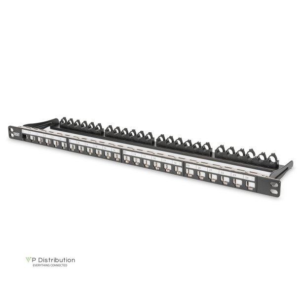 Modular Patch Panel, shielded, 24-port label field, 0.5U, rack mount, black RAL 9005