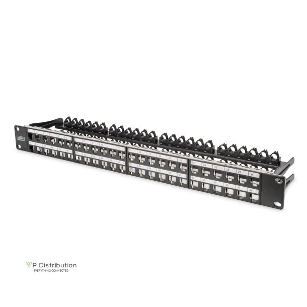 Modular Patch Panel, shielded, 48-port label field, 1U, rack mount, black RAL 9005