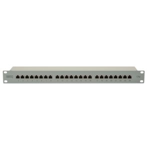 CAT 5e, Class D patch panel, shielded, 24-port RJ45, 8P8C, LSA, 1U, rack mount, grey, 482x44x109
