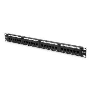 DIGITUS CAT 5e patch panel, unshielded, 24-port RJ45, 8P8C, LSA, 1U, rack mount, black, 482x44x109