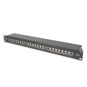 CAT 6A Patch Panel, shielded, 1U, 24-port, 8P8C, bl RAL 9005, 483 mm (19