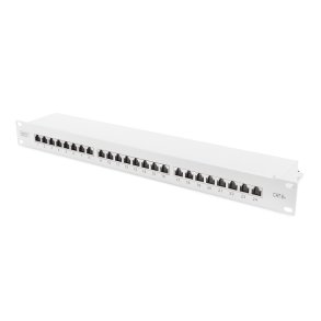 CAT 6A Patch Panel, shielded, 1U, 24-port, 8P8C, RAL 7035, 483 mm (19